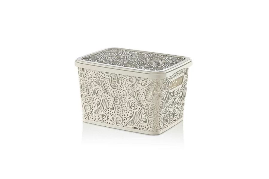 Buy 17 Litre Cream Plastic Lace Storage Box With Lid Plastic Storage Boxes