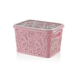 17 Litre Pink Plastic Lace Storage Box With Lid