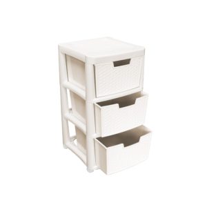 3 Large Rattan Plastic Storage Drawer (Cream & Mushroom)