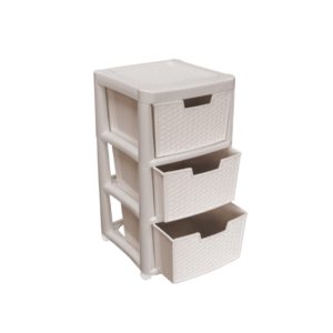3 Large Rattan Plastic Storage Drawer (Cream & Mushroom)