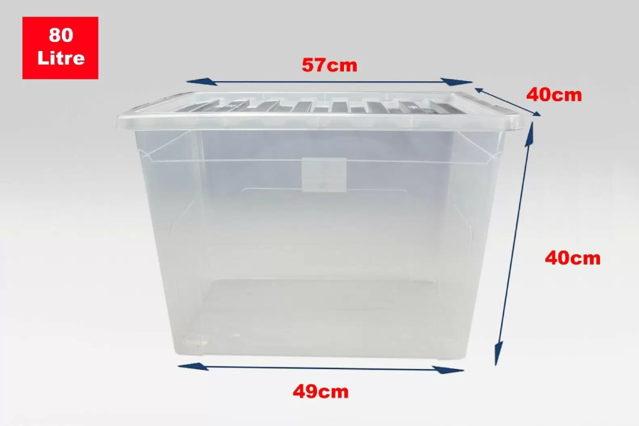Buy 10 x 80 Litre Plastic Container With Clear Lid (Pack of 10
