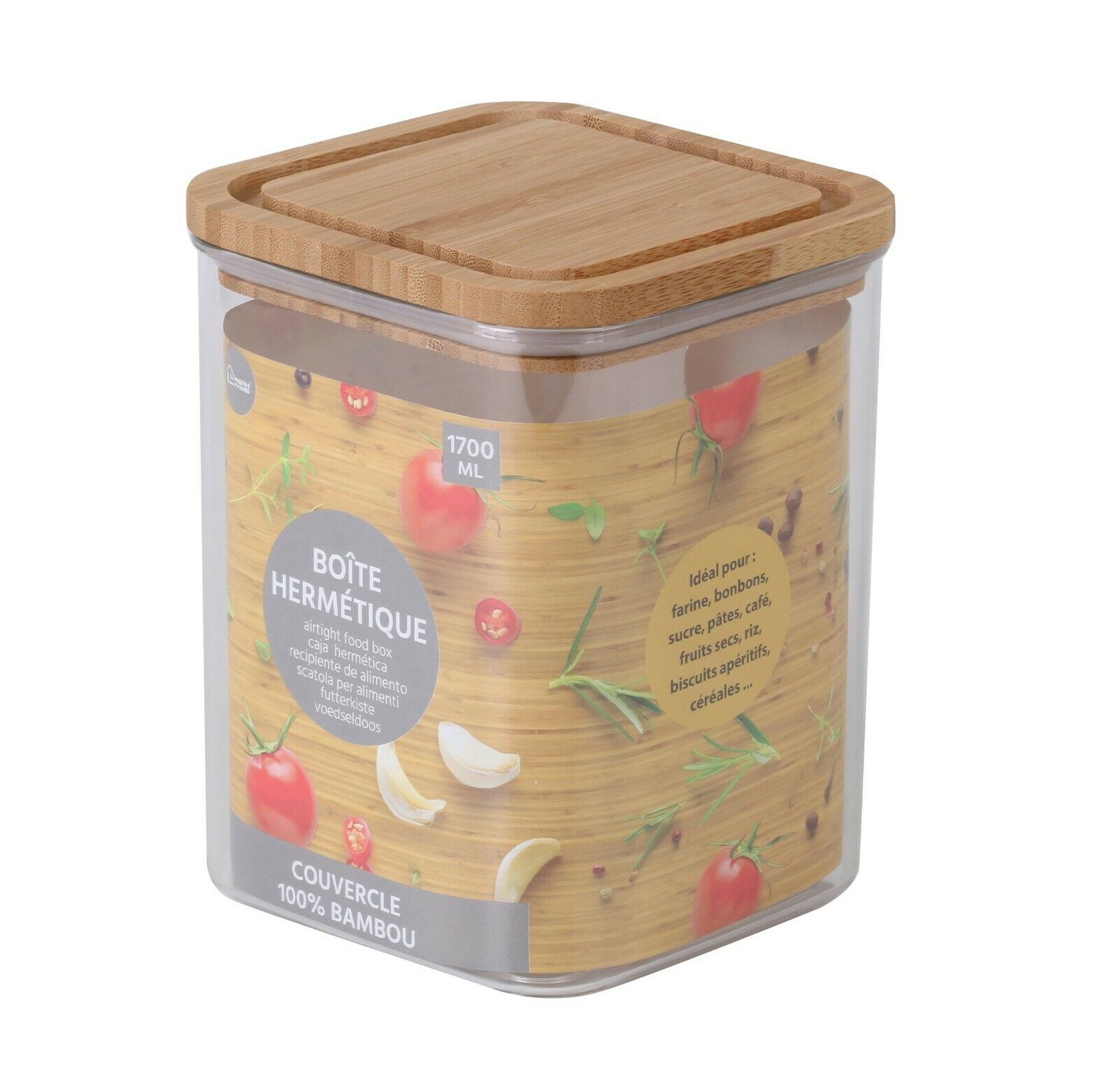 1700ml Plastic Food Container With Bamboo Lid Plastic Storage Boxes