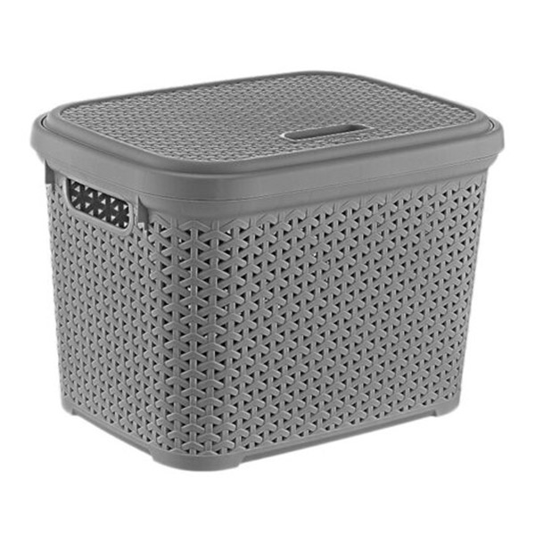 Grey Plastic Storage Rattan Box, Grey Woven Storage Box With Lid