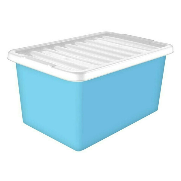 2 x 27 Litre Light Blue Plastic Storage Box White Lid Plastic Storage